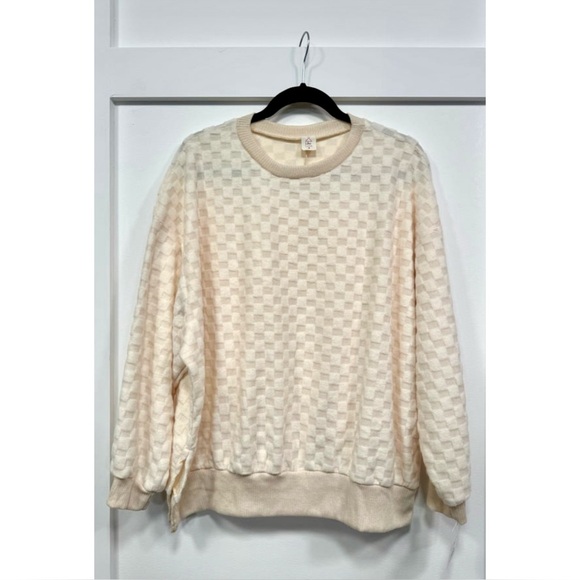 🆕 Checkered ‘Sew In Love’ Ivory Sweater, Medium - Picture 2 of 2